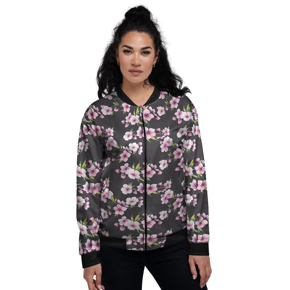 Cherry Blossom Chinese Print Pattern Women's Bomber Jacket-grizzshop