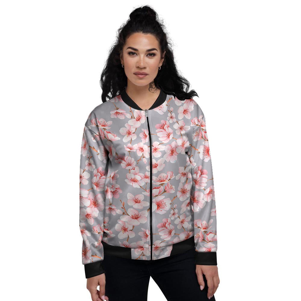 Cherry Blossom Japanese Print Pattern Women's Bomber Jacket-grizzshop