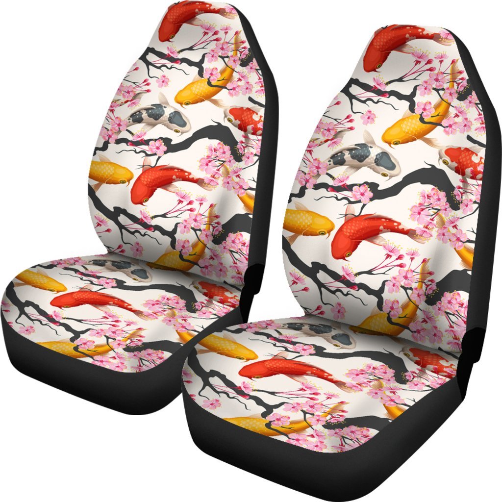 Cherry Blossom Koi Fish Pattern Print Universal Fit Car Seat Cover-grizzshop