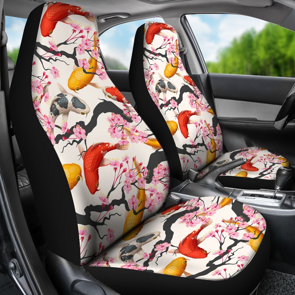 Cherry Blossom Koi Fish Pattern Print Universal Fit Car Seat Cover-grizzshop