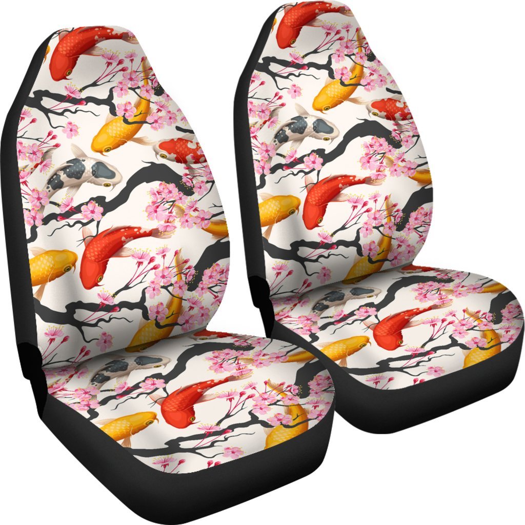 Cherry Blossom Koi Fish Pattern Print Universal Fit Car Seat Cover-grizzshop