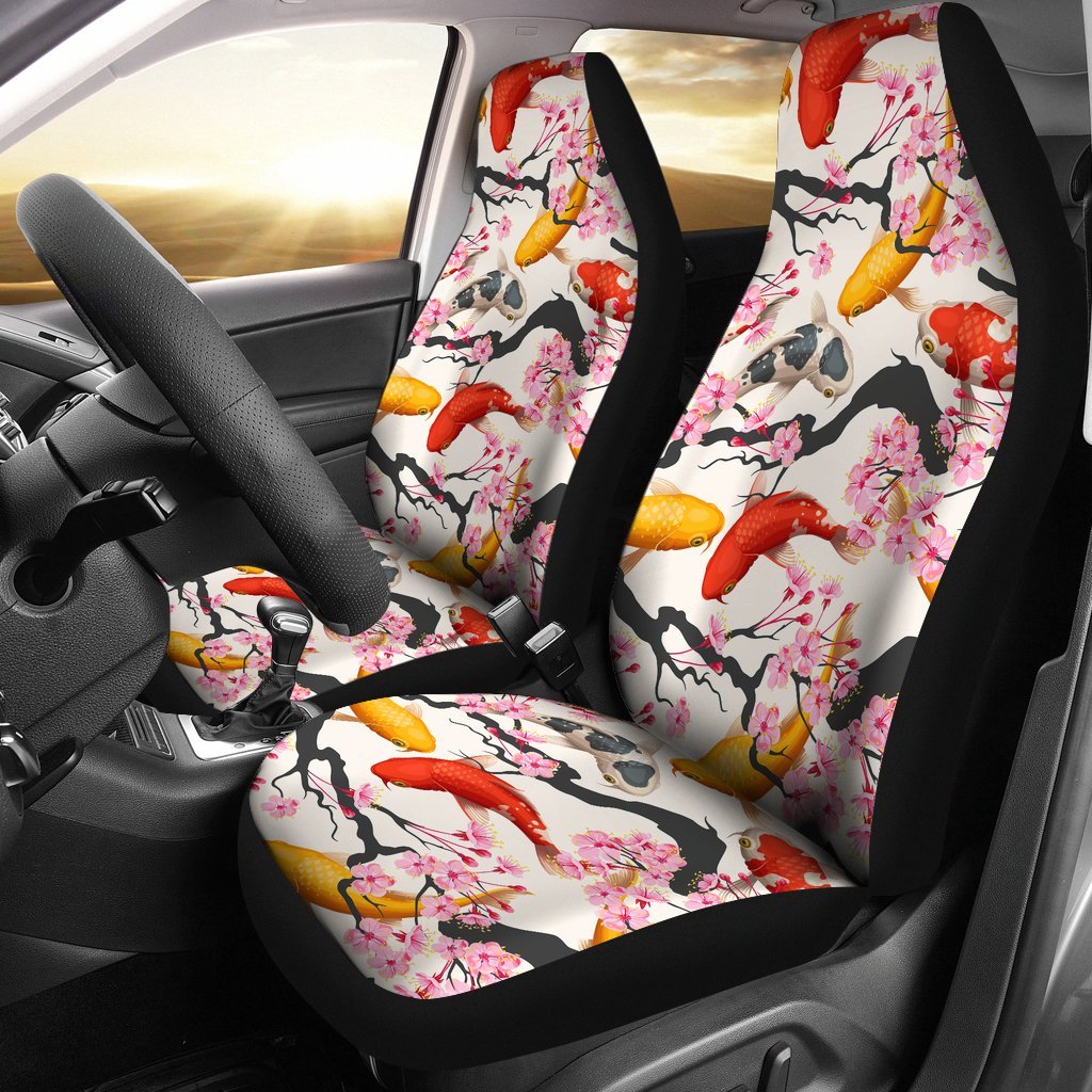 Cherry Blossom Koi Fish Pattern Print Universal Fit Car Seat Cover-grizzshop