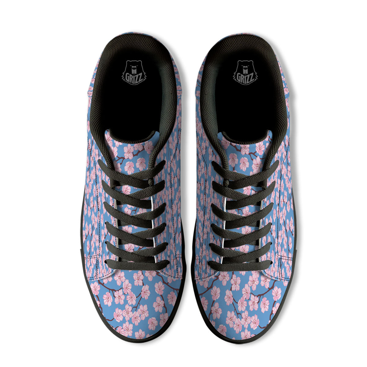 Cherry Blossom Pink Print Pattern Black Low Top Sneakers-grizzshop
