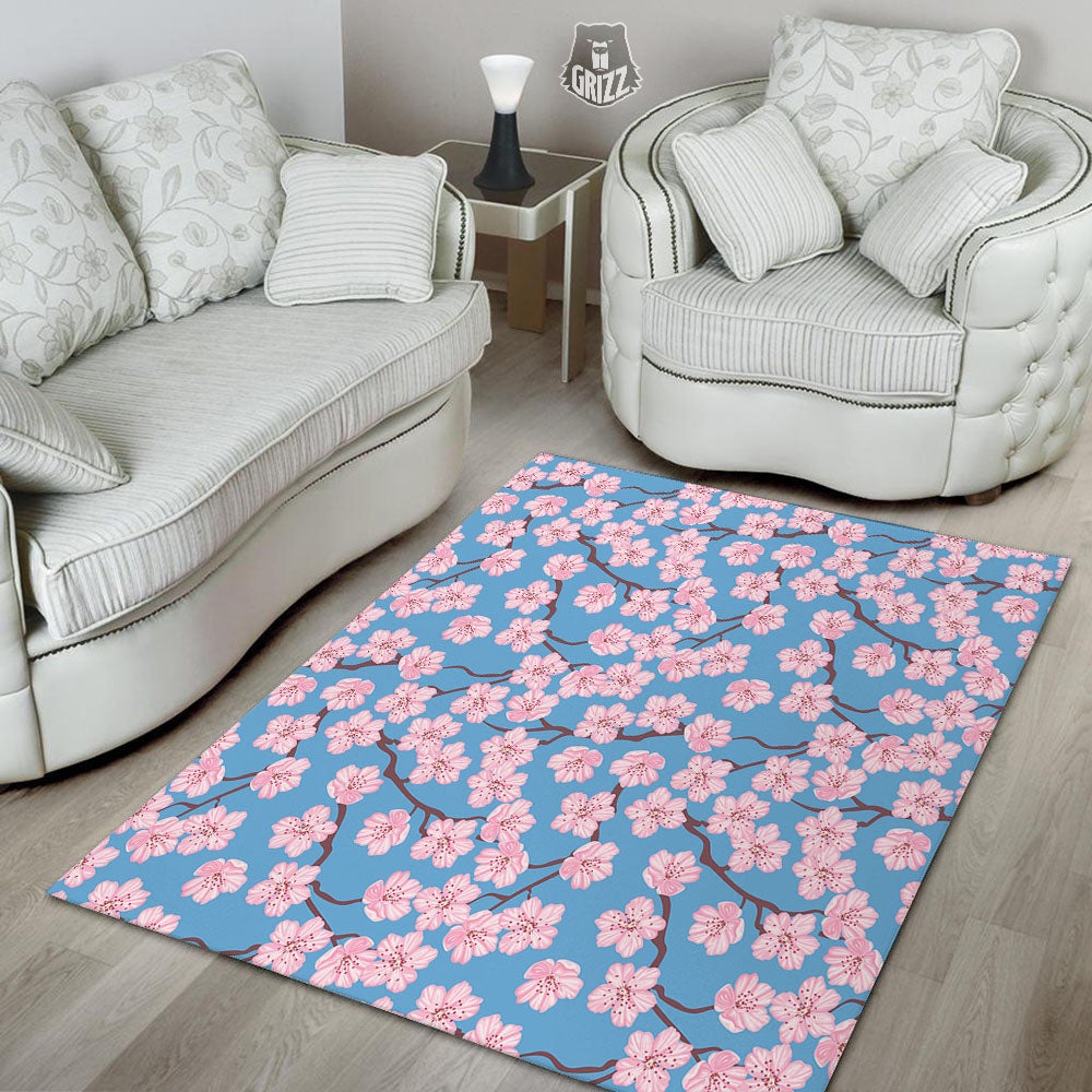 Cherry Blossom Pink Print Pattern Floor Mat-grizzshop