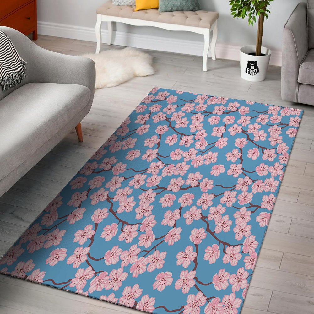 Cherry Blossom Pink Print Pattern Floor Mat-grizzshop