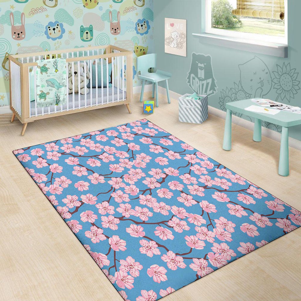 Cherry Blossom Pink Print Pattern Floor Mat-grizzshop
