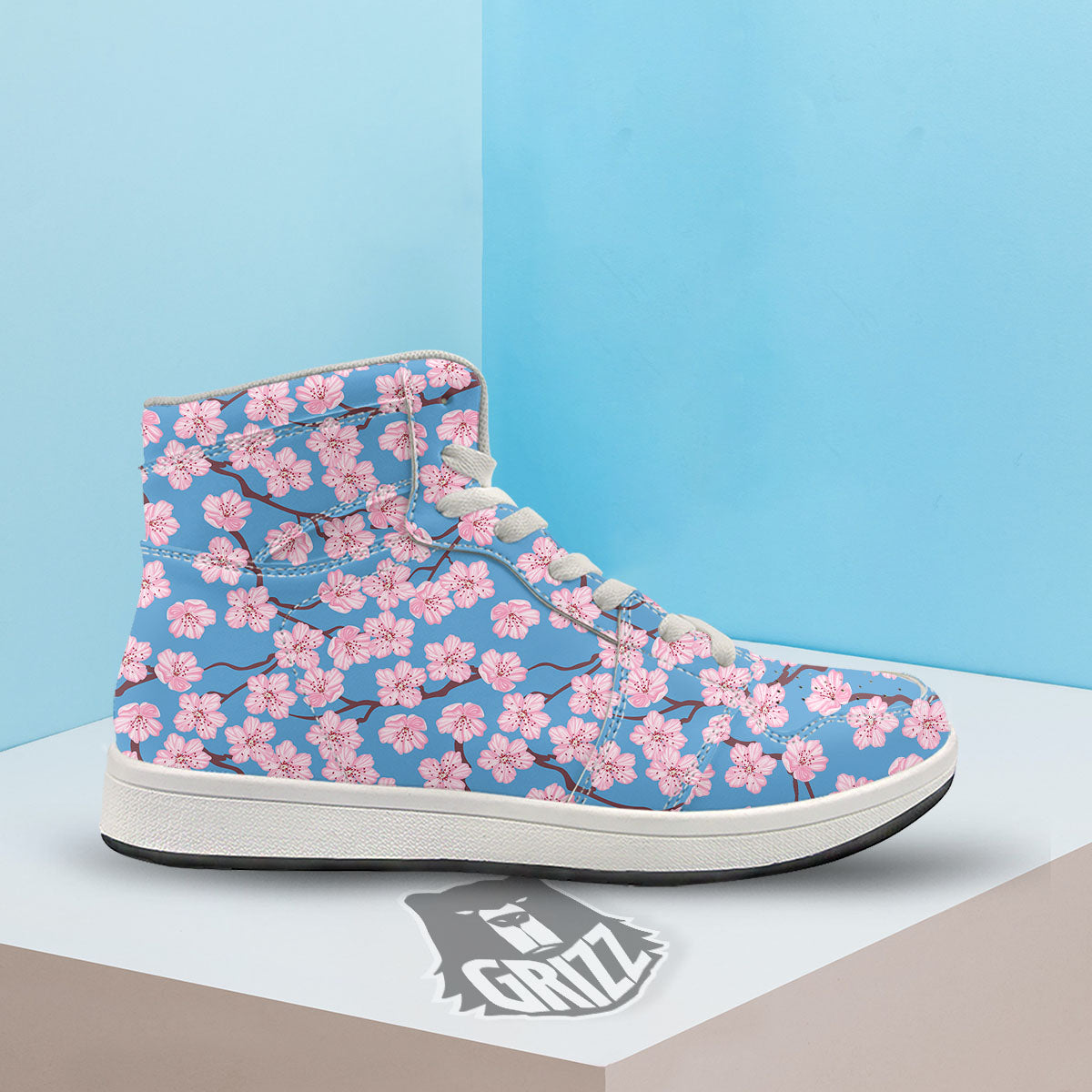 Cherry Blossom Pink Print Pattern High Top Sneakers-grizzshop
