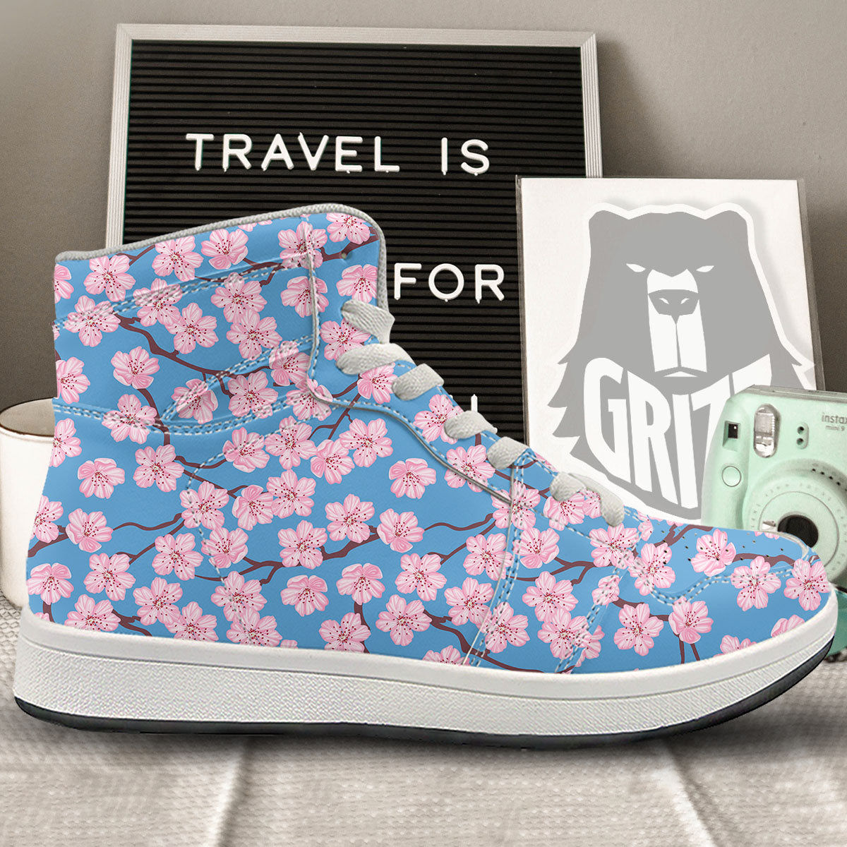 Cherry Blossom Pink Print Pattern High Top Sneakers-grizzshop