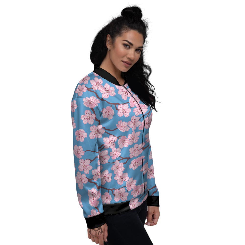 Cherry Blossom Pink Print Pattern Women's Bomber Jacket-grizzshop
