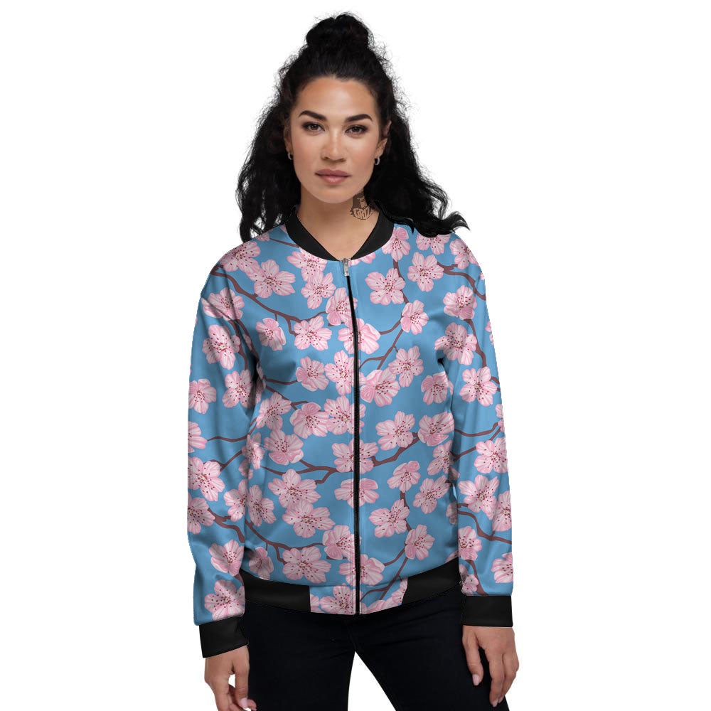 Cherry Blossom Pink Print Pattern Women's Bomber Jacket-grizzshop
