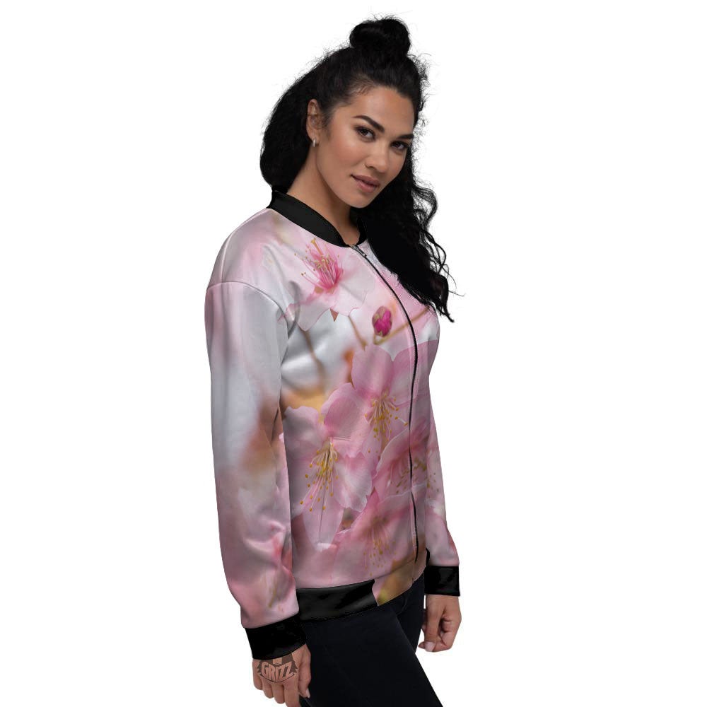 Cherry Blossom Pink Print Women's Bomber Jacket-grizzshop