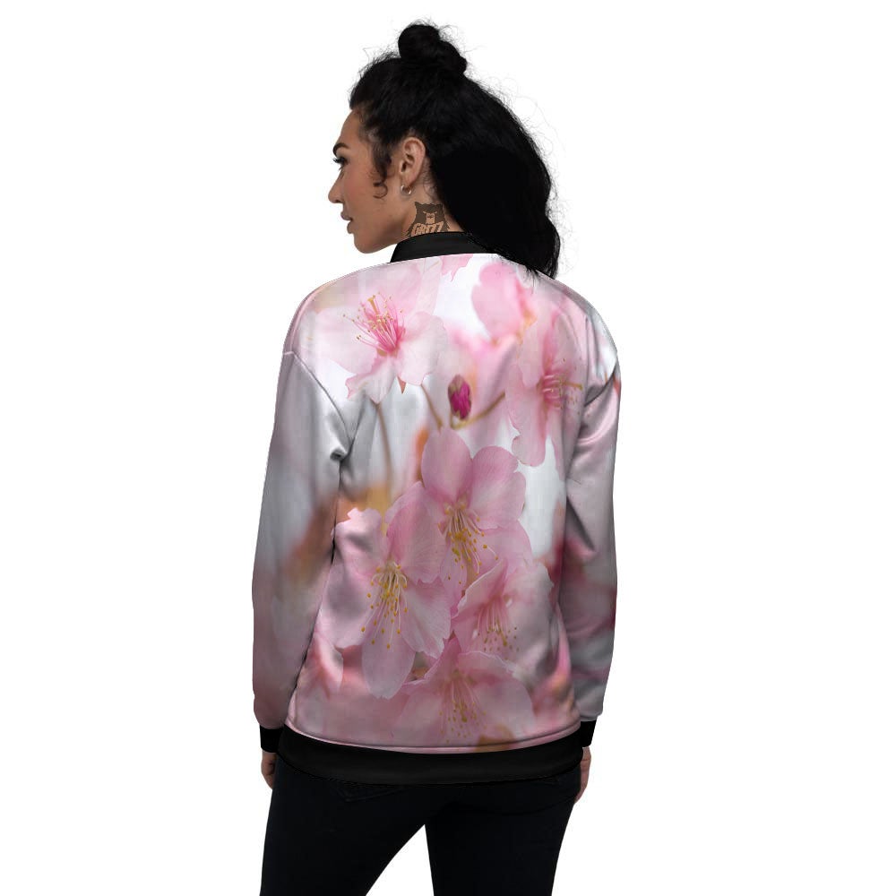 Cherry Blossom Pink Print Women's Bomber Jacket-grizzshop