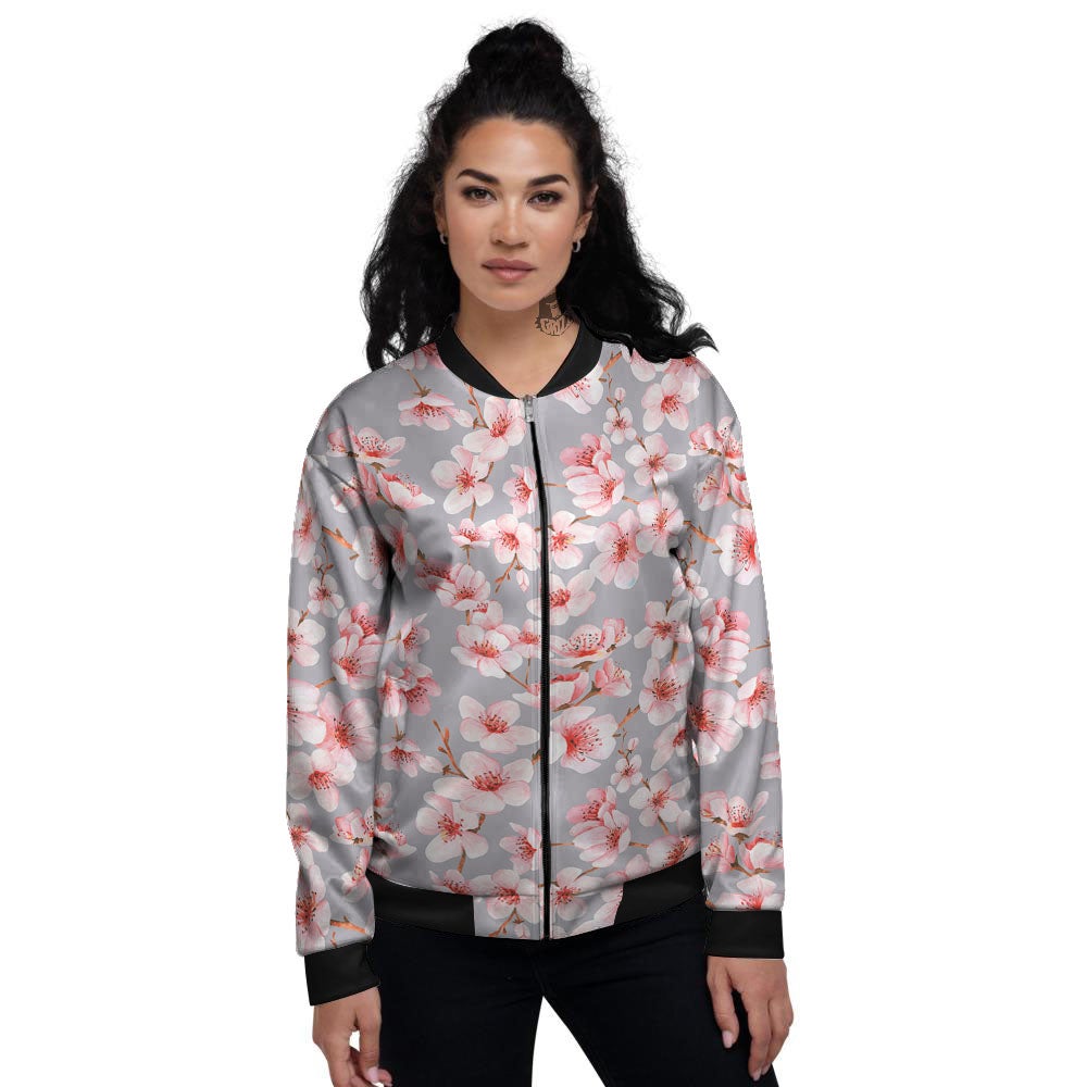 Cherry Blossom Pink Sakura Print Pattern Women's Bomber Jacket-grizzshop