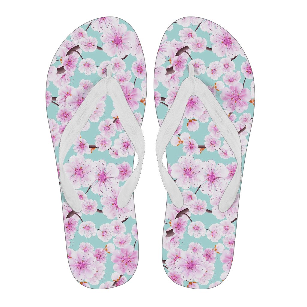 Cherry Blossom Sakura Blue Men & Women Flip Flops-grizzshop