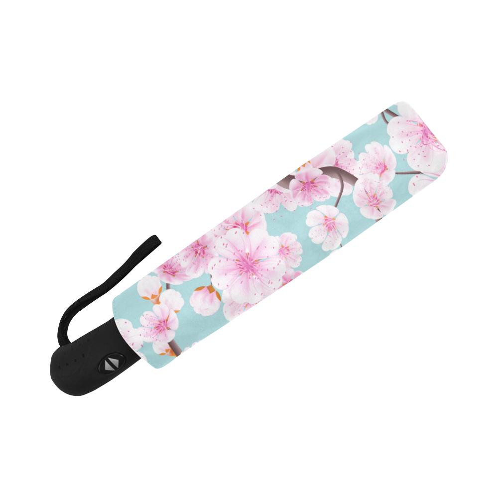 Cherry Blossom Sakura Blue Print Automatic Foldable Umbrella-grizzshop