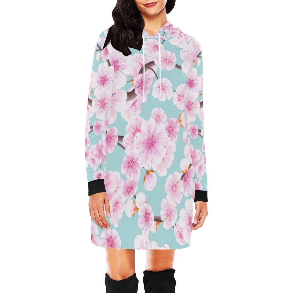 Cherry Blossom Sakura Blue Print Women Hoodie Dress-grizzshop