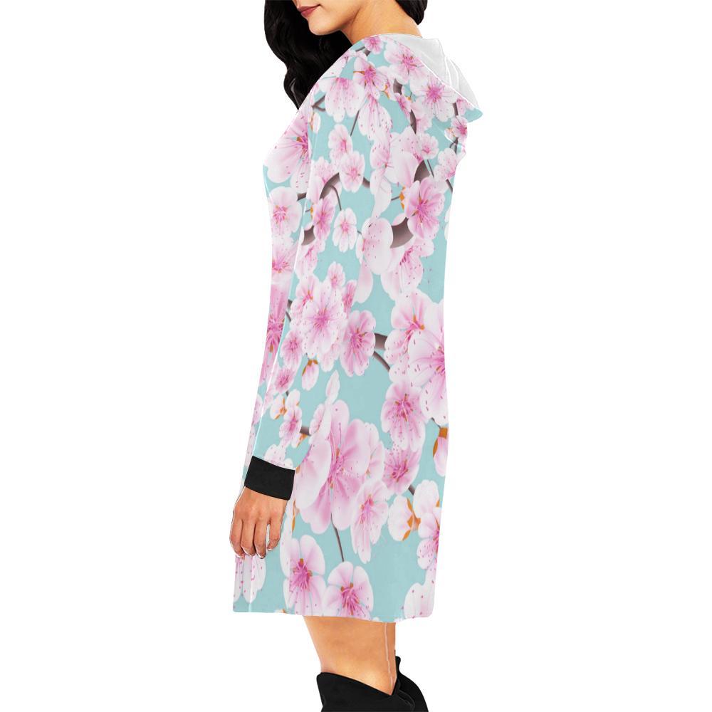 Cherry Blossom Sakura Blue Print Women Hoodie Dress-grizzshop