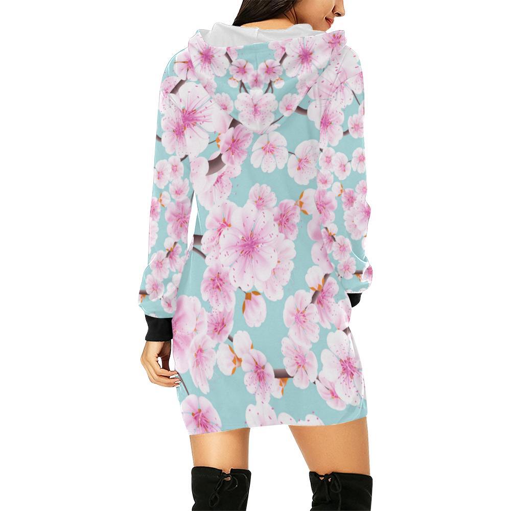 Cherry Blossom Sakura Blue Print Women Hoodie Dress-grizzshop