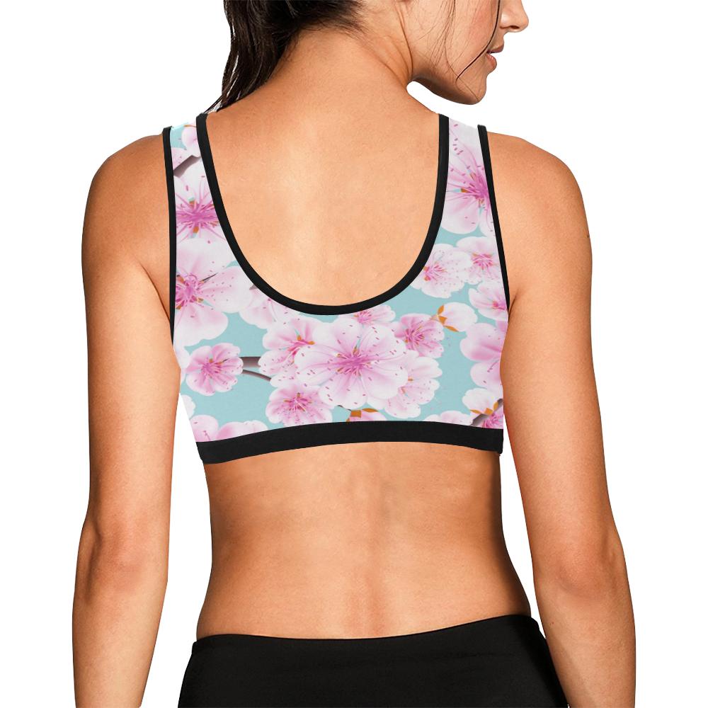 Cherry Blossom Sakura Blue Print Women Sports Bra Crop Top-grizzshop