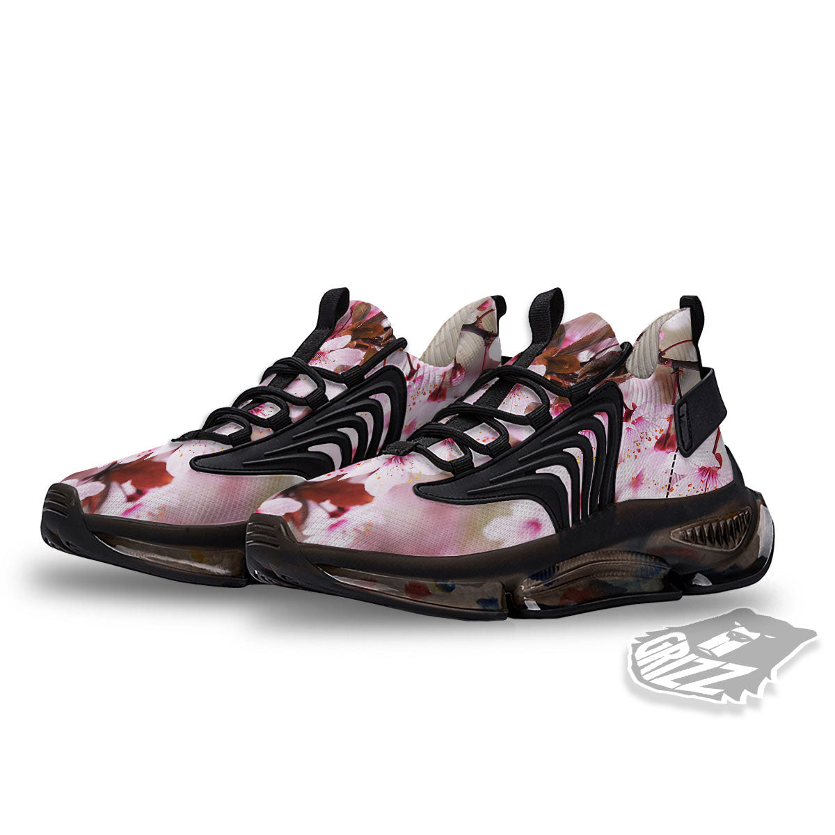 Cherry Blossom Sakura Print Black Gym Shoes-grizzshop