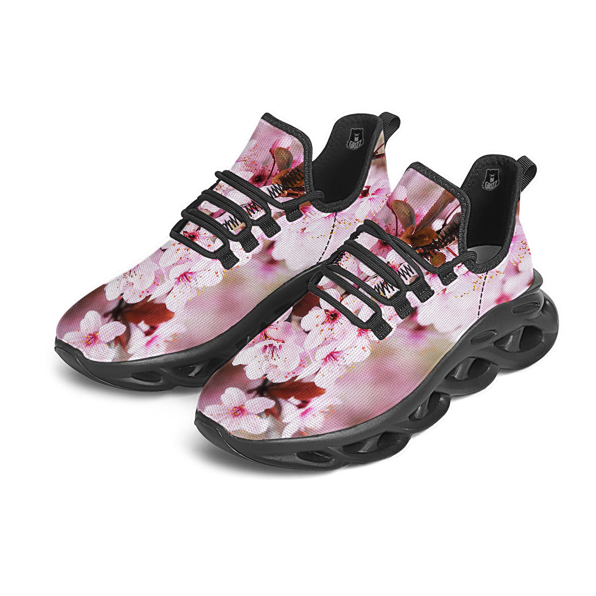 Cherry Blossom Sakura Print Black Running Shoes-grizzshop