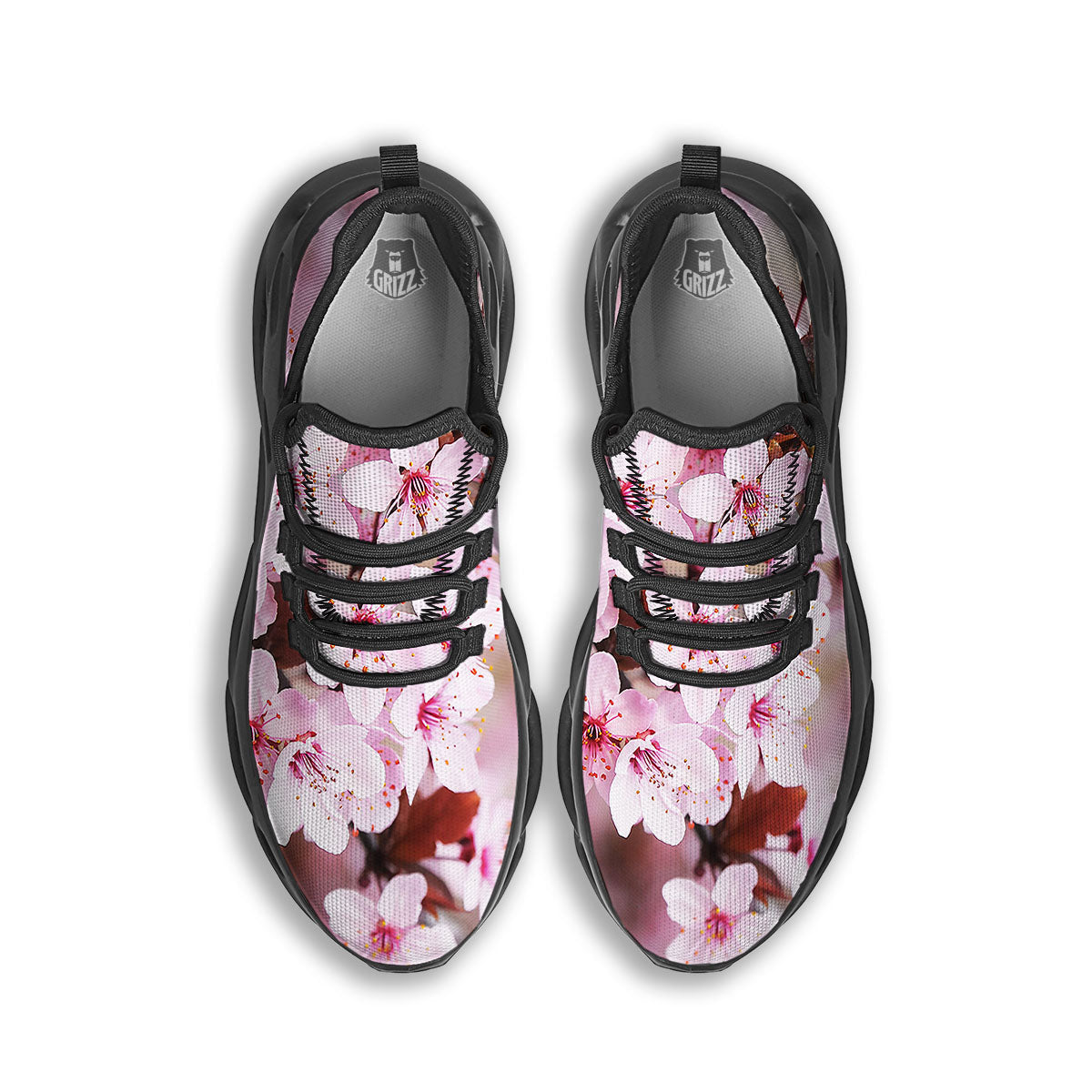 Cherry Blossom Sakura Print Black Running Shoes-grizzshop