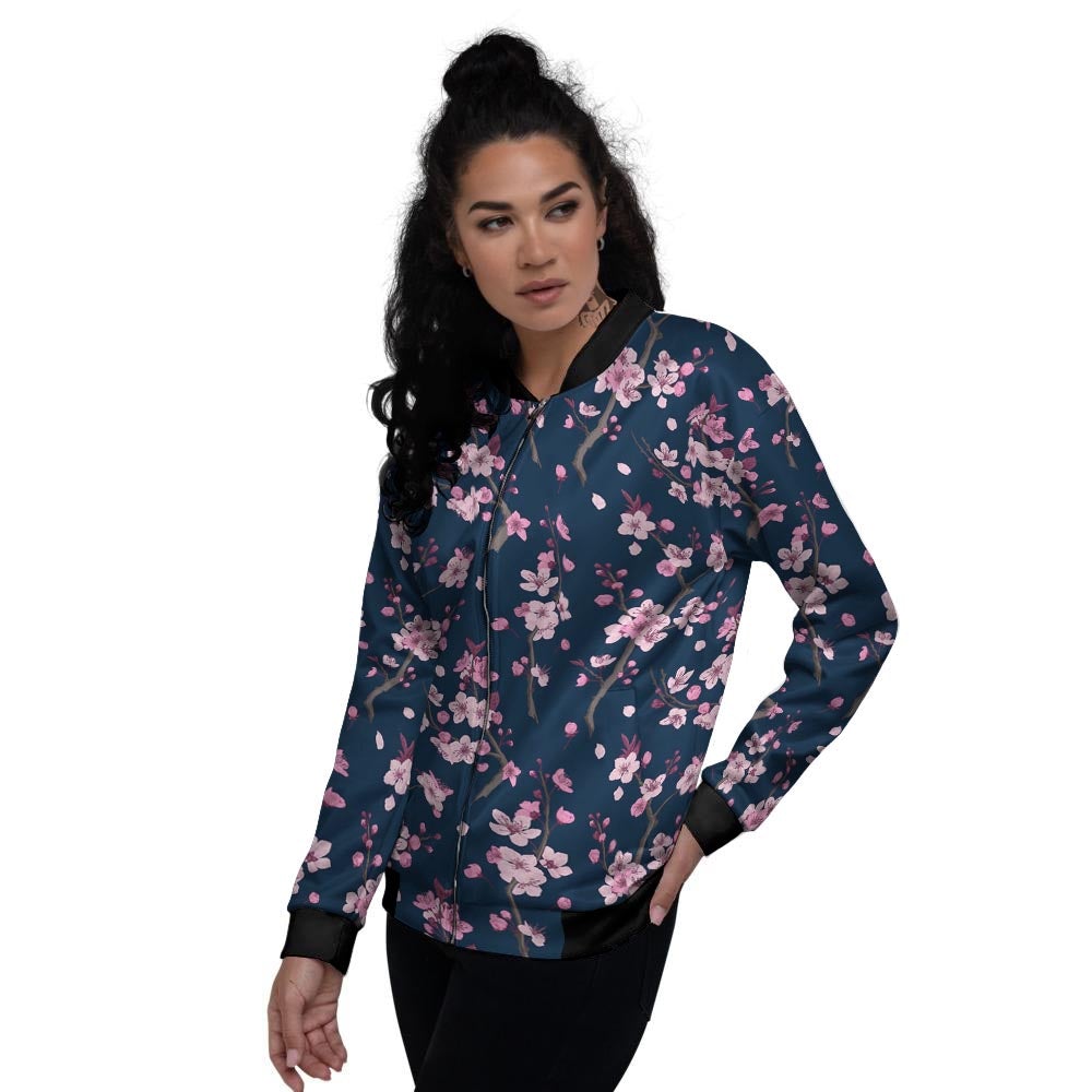 Cherry Blossom Sakura Print Pattern Women's Bomber Jacket-grizzshop