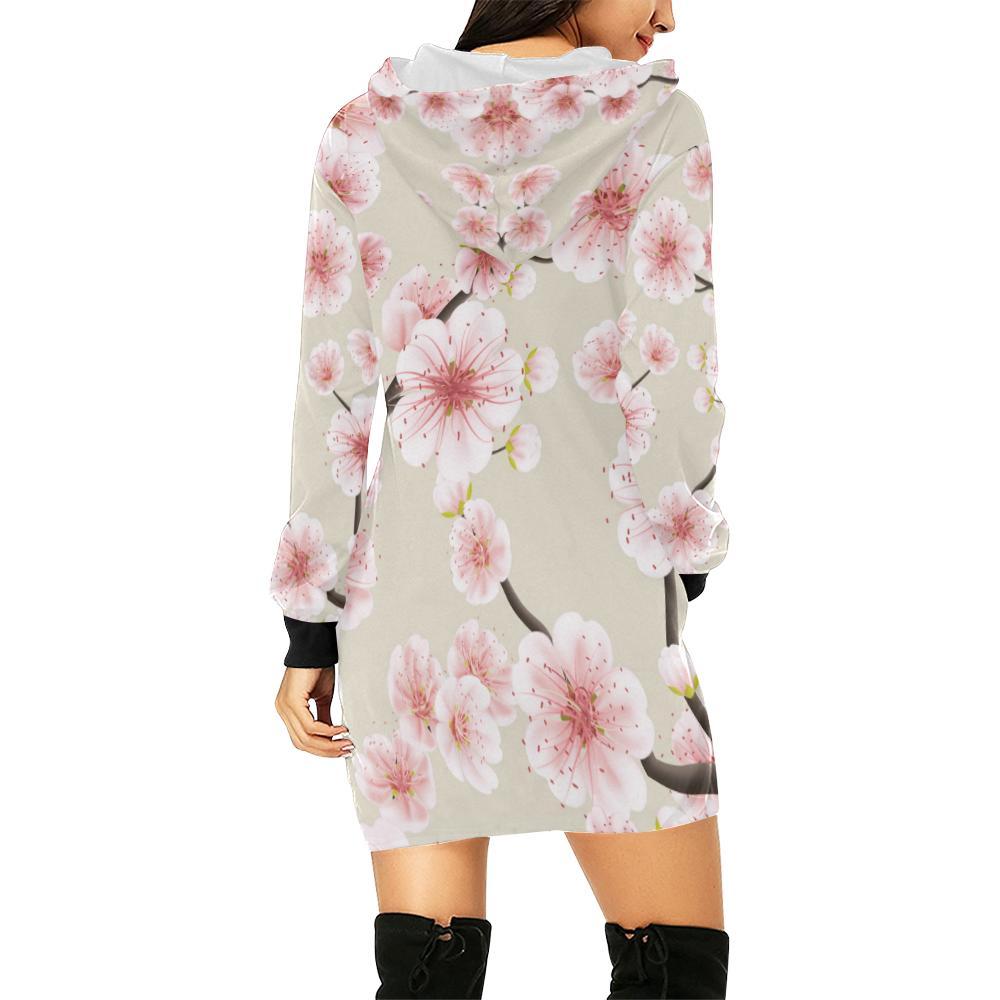 Cherry Blossom Sakura Print Women Hoodie Dress-grizzshop