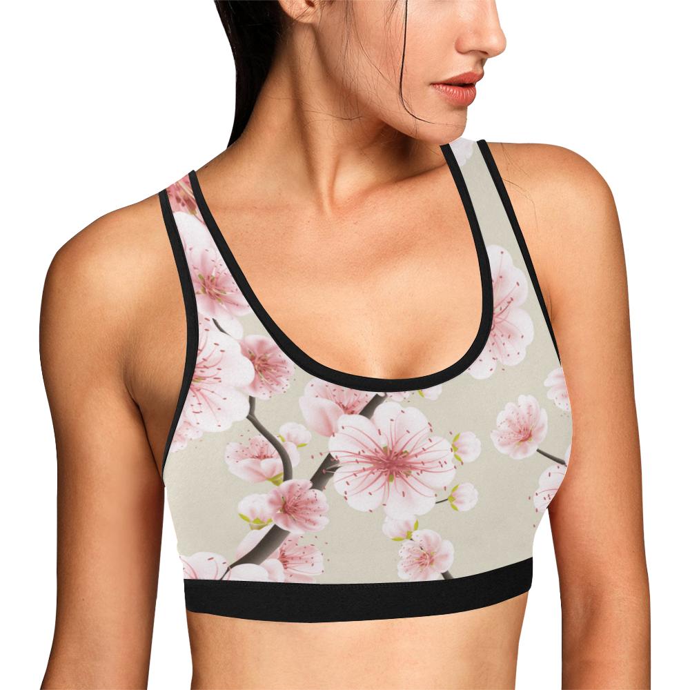 Cherry Blossom Sakura Print Women Sports Bra Crop Top-grizzshop