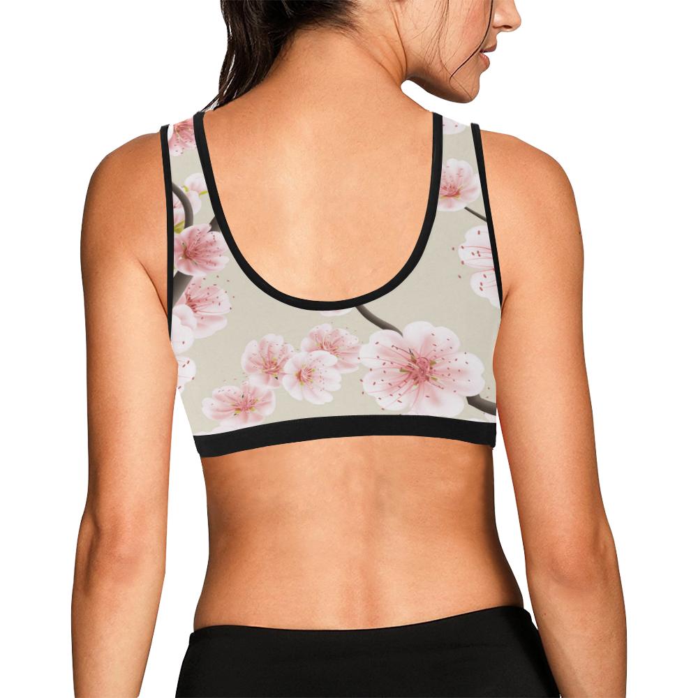 Cherry Blossom Sakura Print Women Sports Bra Crop Top-grizzshop