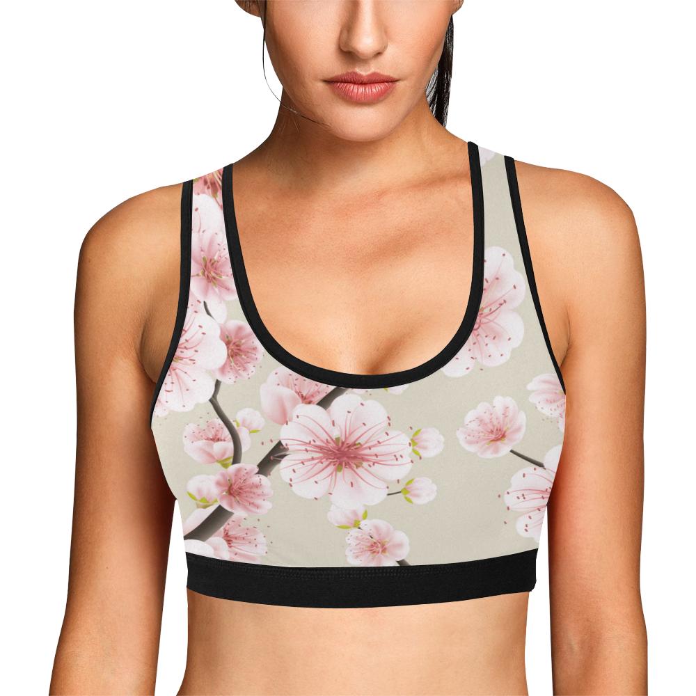 Cherry Blossom Sakura Print Women Sports Bra Crop Top-grizzshop