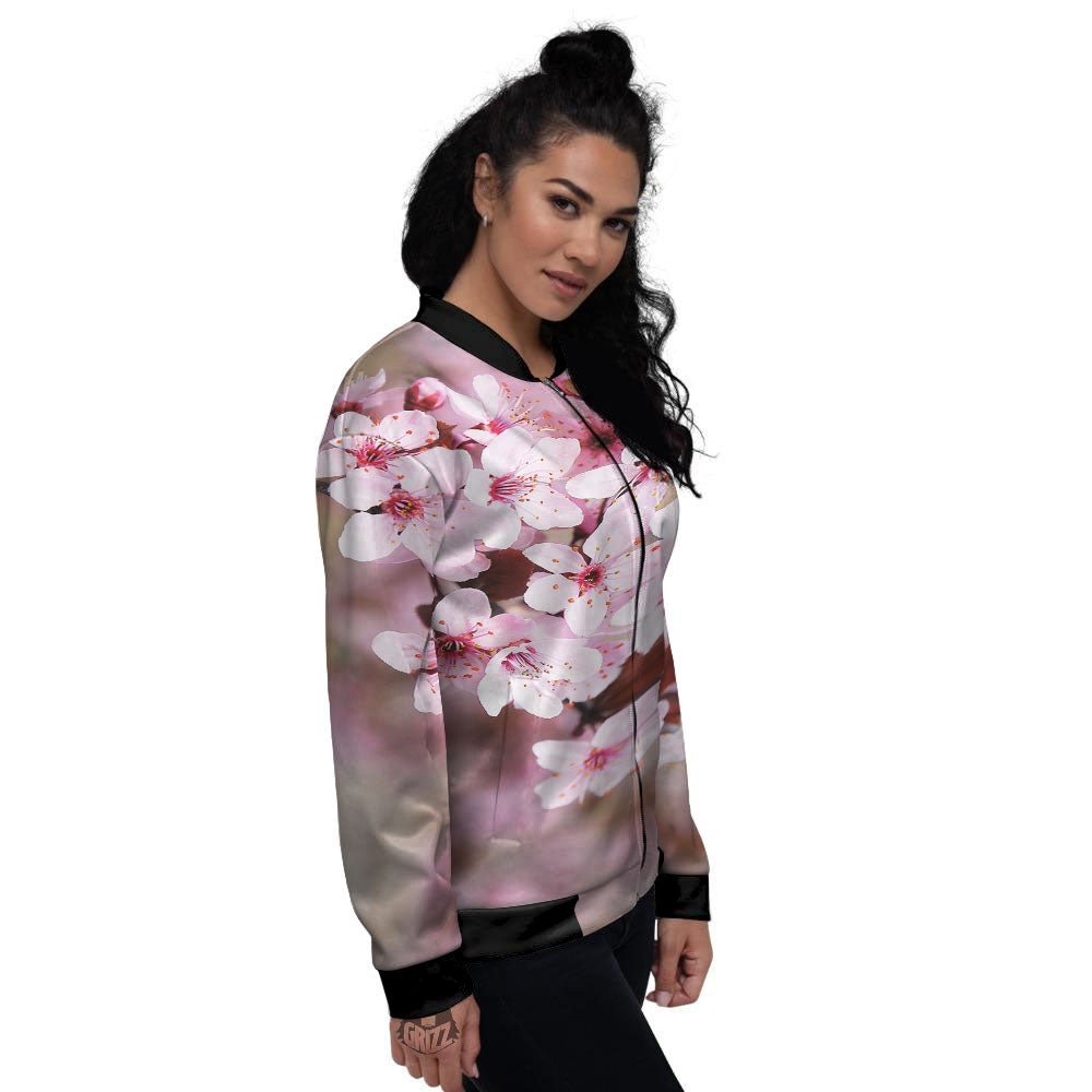 Cherry Blossom Sakura Print Women's Bomber Jacket-grizzshop