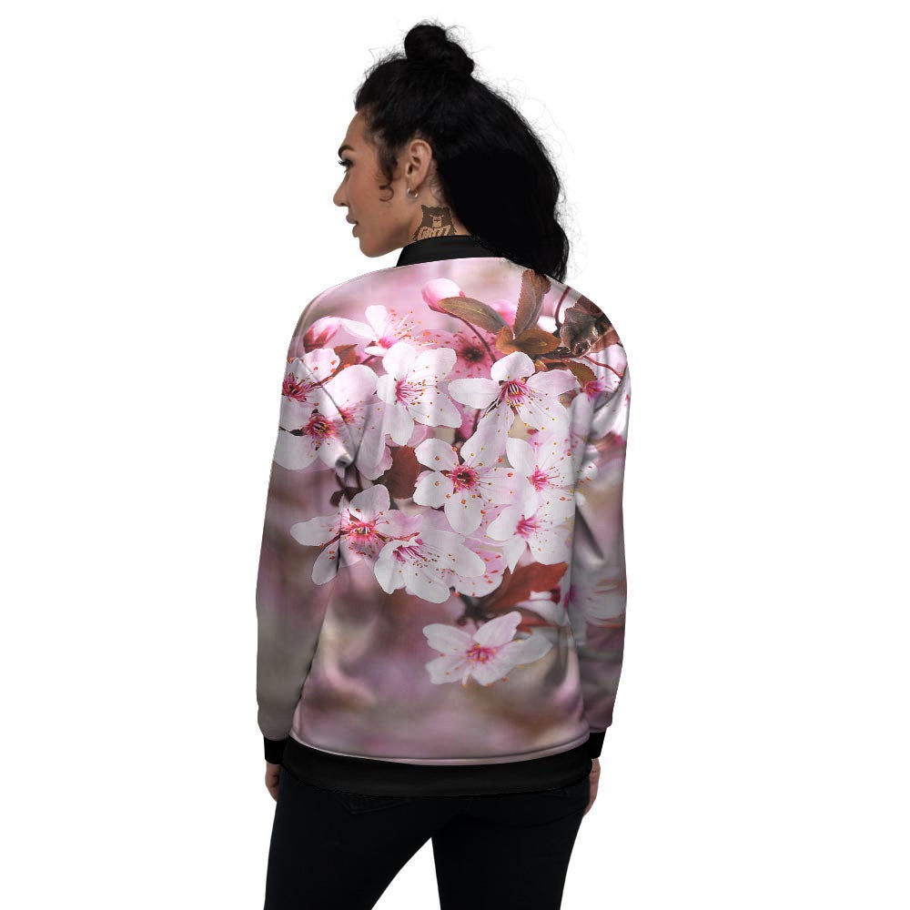 Cherry Blossom Sakura Print Women's Bomber Jacket-grizzshop