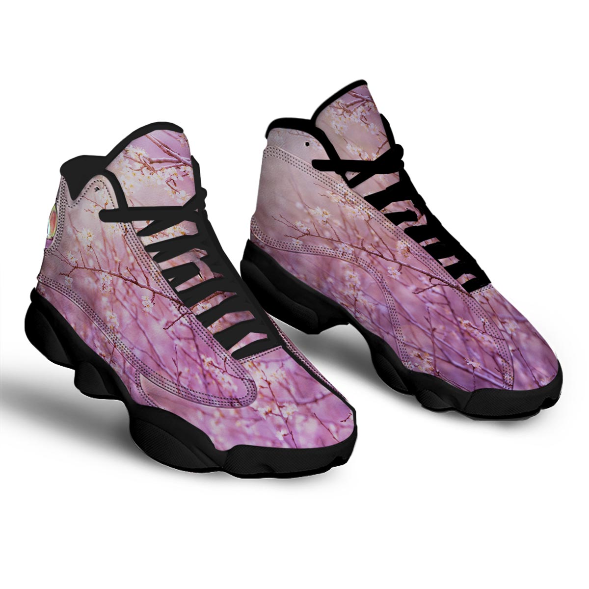 Cherry Blossom Sunrise Japanese Print Black Basketball Shoes-grizzshop