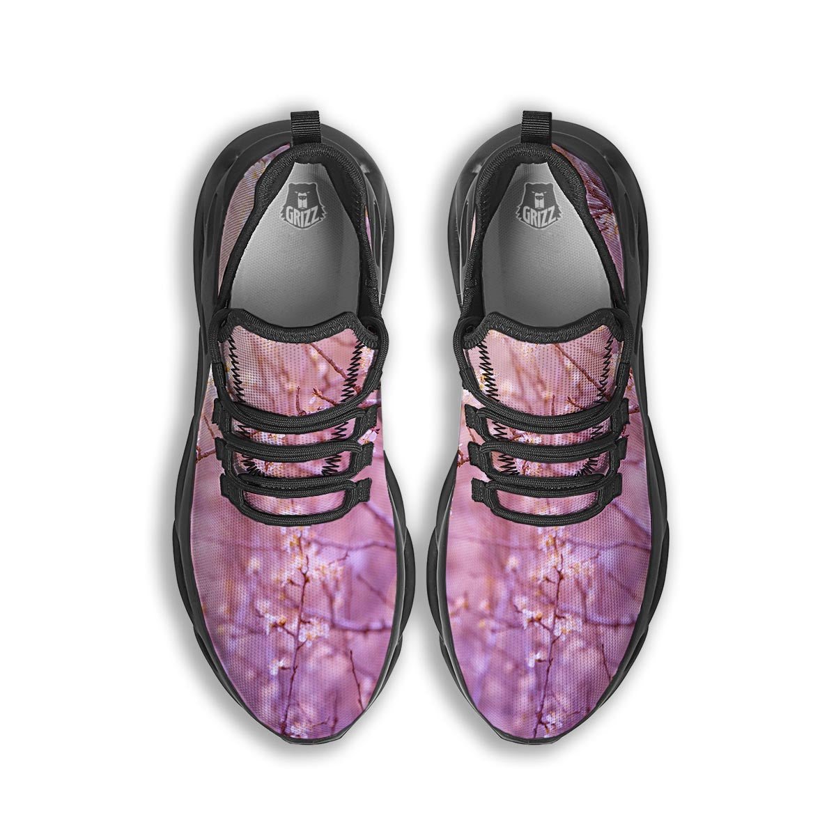 Cherry Blossom Sunrise Japanese Print Black Running Shoes-grizzshop