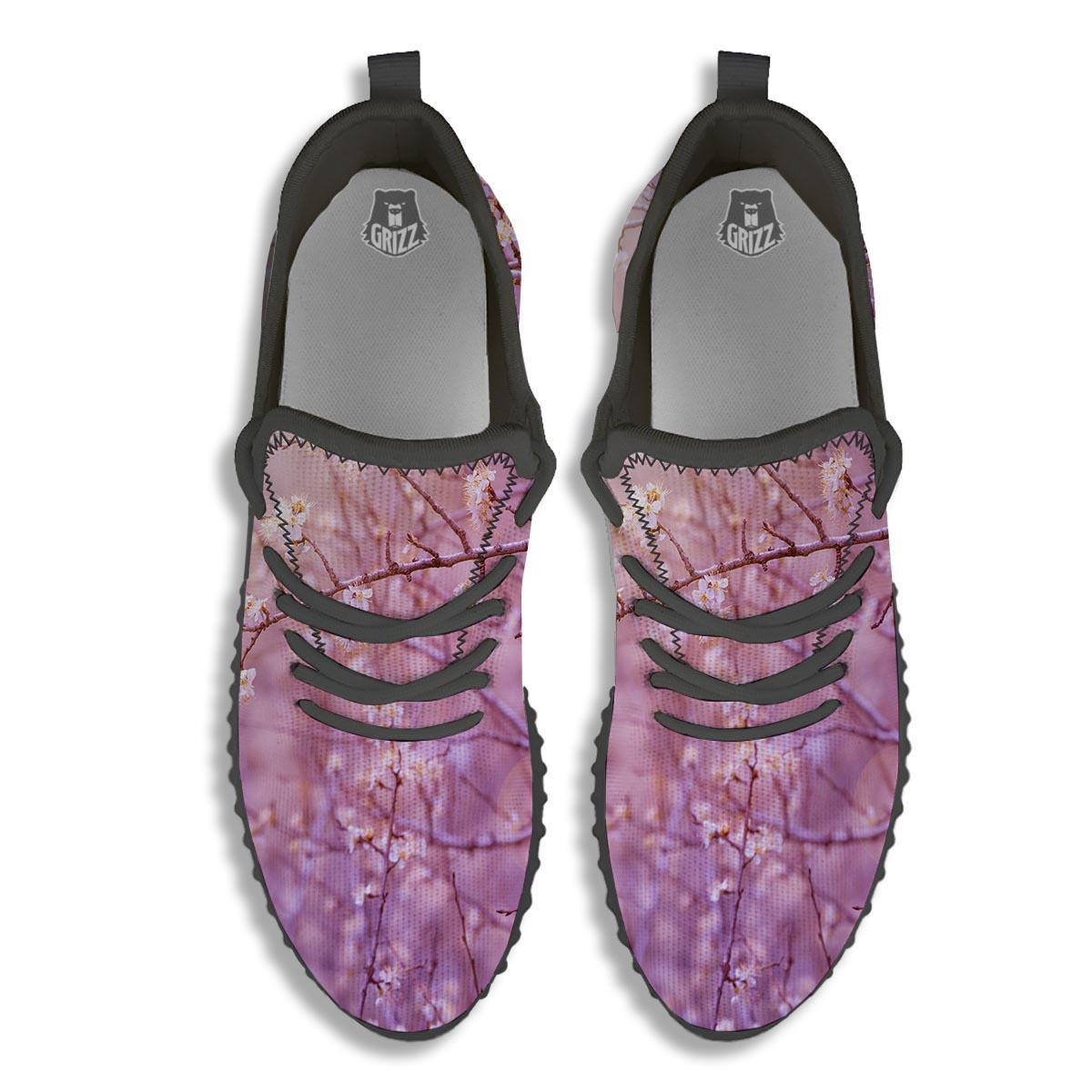 Cherry Blossom Sunrise Japanese Print Black Walking Shoes-grizzshop