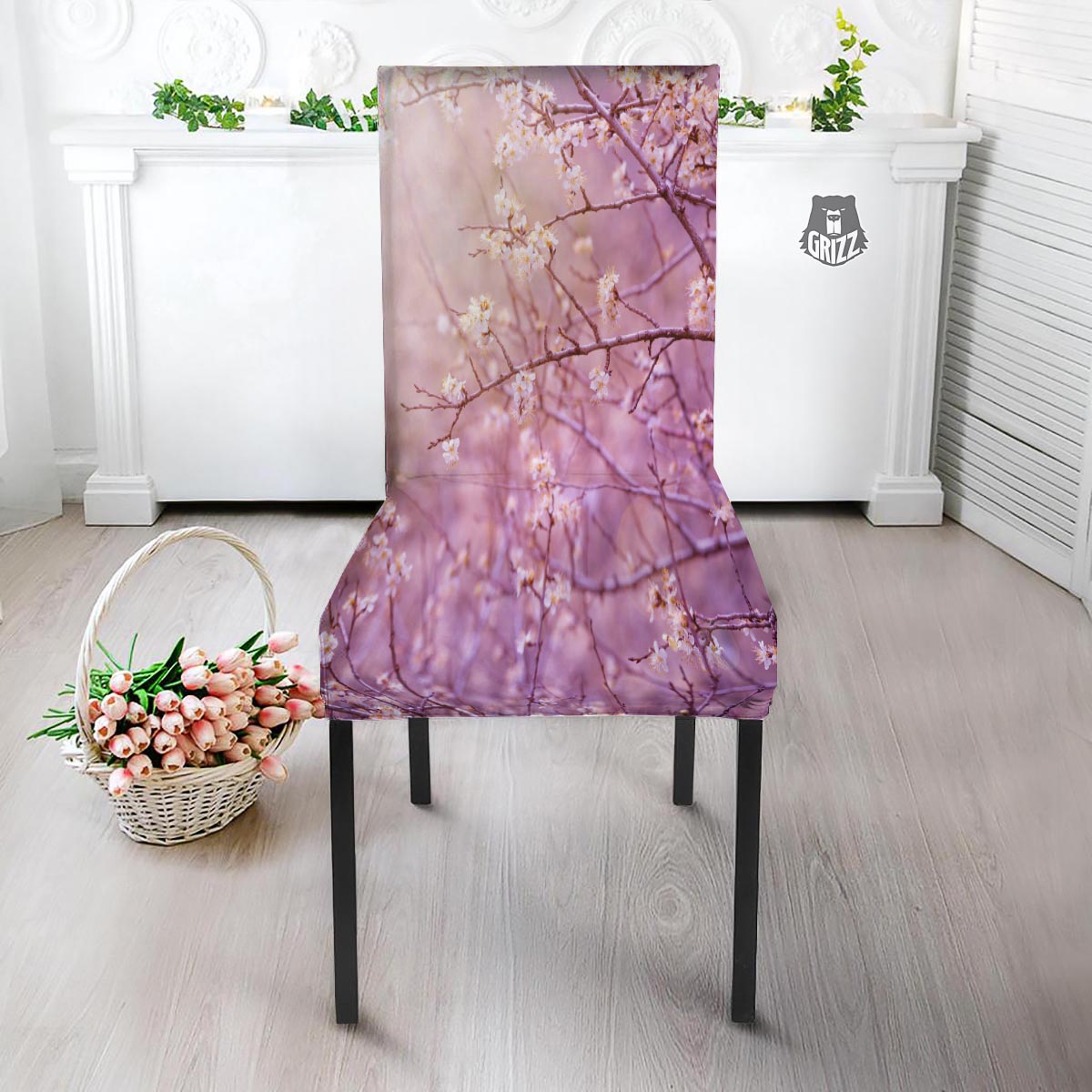 Cherry Blossom Sunrise Japanese Print Dining Chair Slipcover-grizzshop