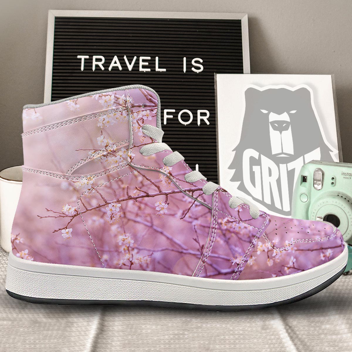 Cherry Blossom Sunrise Japanese Print High Top Sneakers-grizzshop