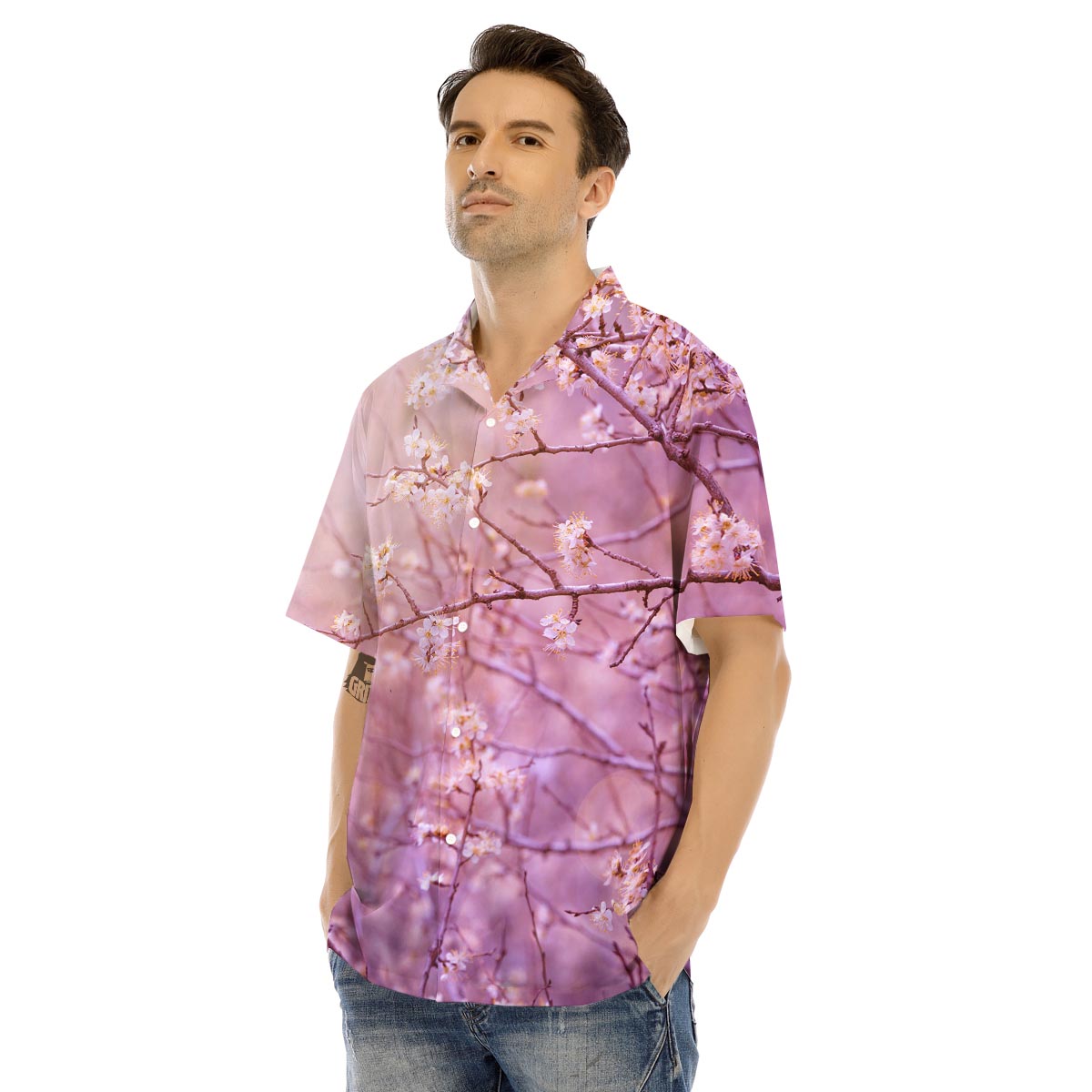 Cherry Blossom Sunrise Japanese Print Men's Hawaiian Shirt-grizzshop