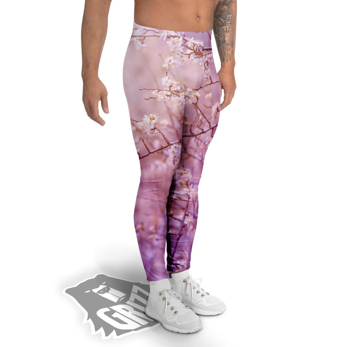 Cherry Blossom Sunrise Japanese Print Men's Leggings-grizzshop