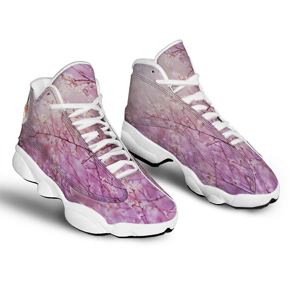 Cherry Blossom Sunrise Japanese Print White Basketball Shoes-grizzshop