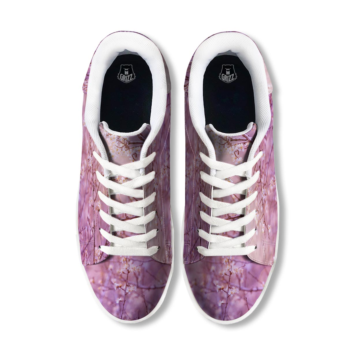 Cherry Blossom Sunrise Japanese Print White Low Top Sneakers-grizzshop