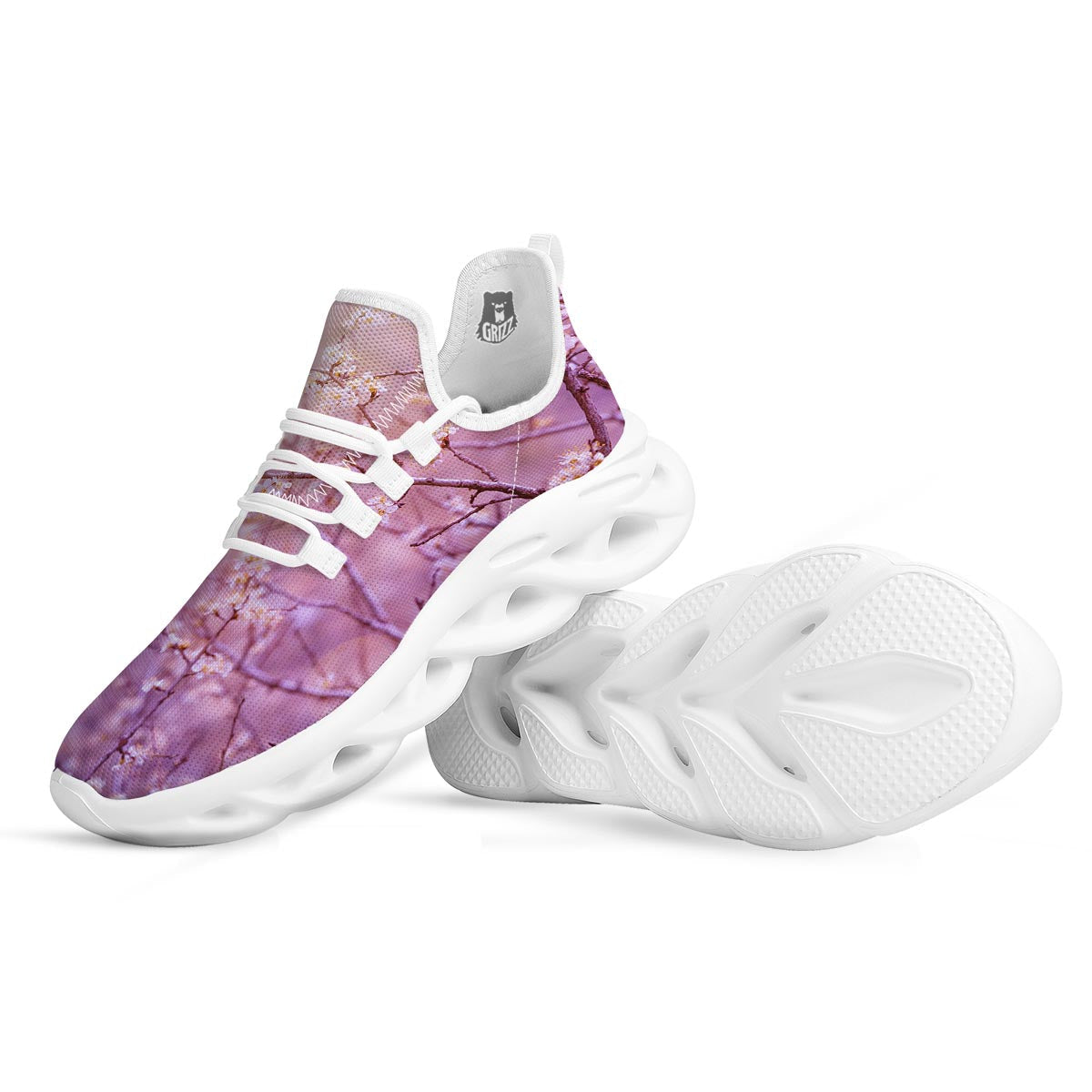 Cherry Blossom Sunrise Japanese Print White Running Shoes-grizzshop