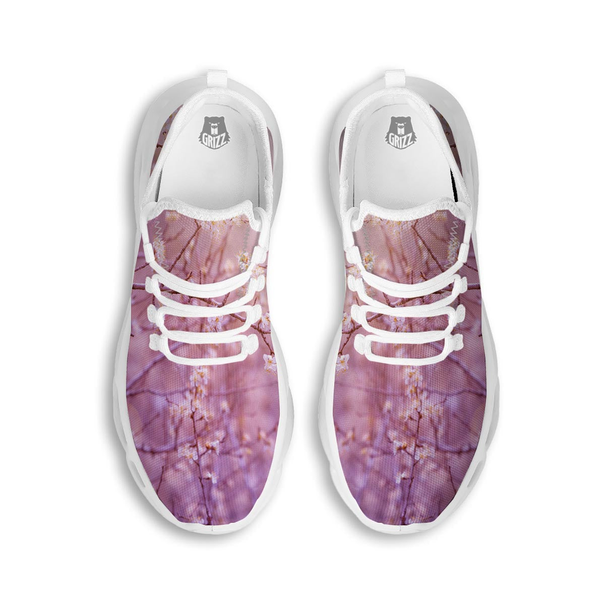 Cherry Blossom Sunrise Japanese Print White Running Shoes-grizzshop