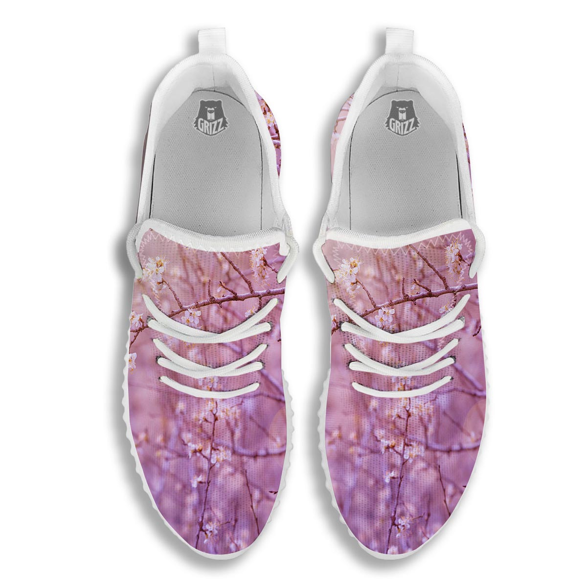 Cherry Blossom Sunrise Japanese Print White Walking Shoes-grizzshop