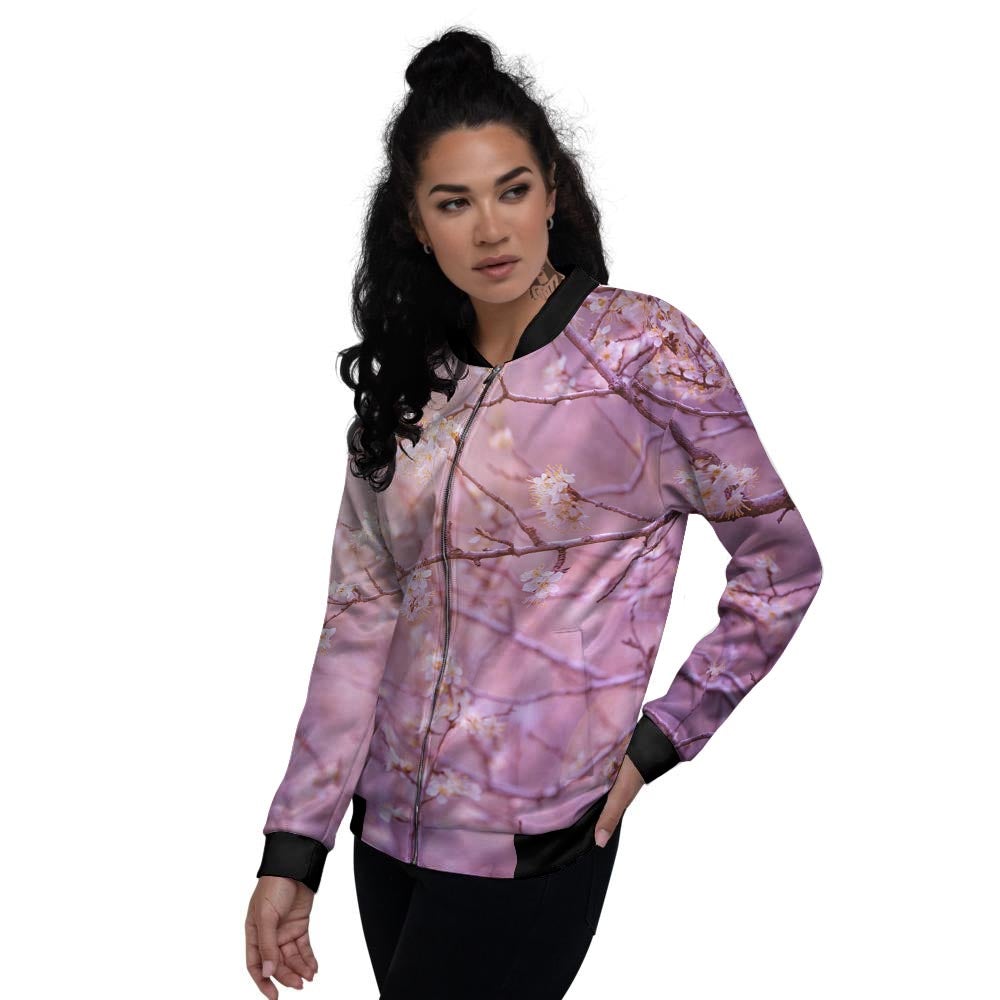 Cherry Blossom Sunrise Japanese Print Women's Bomber Jacket-grizzshop