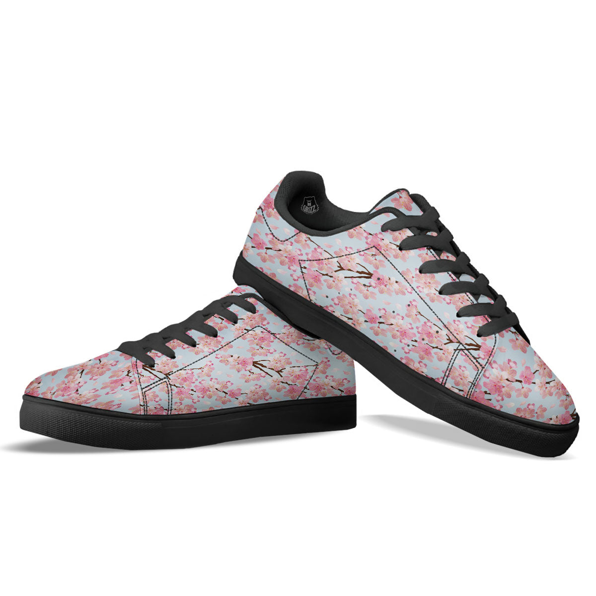 Cherry Blossom Tree Japanese Print Pattern Black Low Top Sneakers-grizzshop