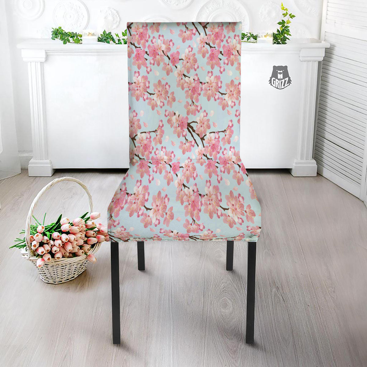 Cherry Blossom Tree Japanese Print Pattern Dining Chair Slipcover-grizzshop