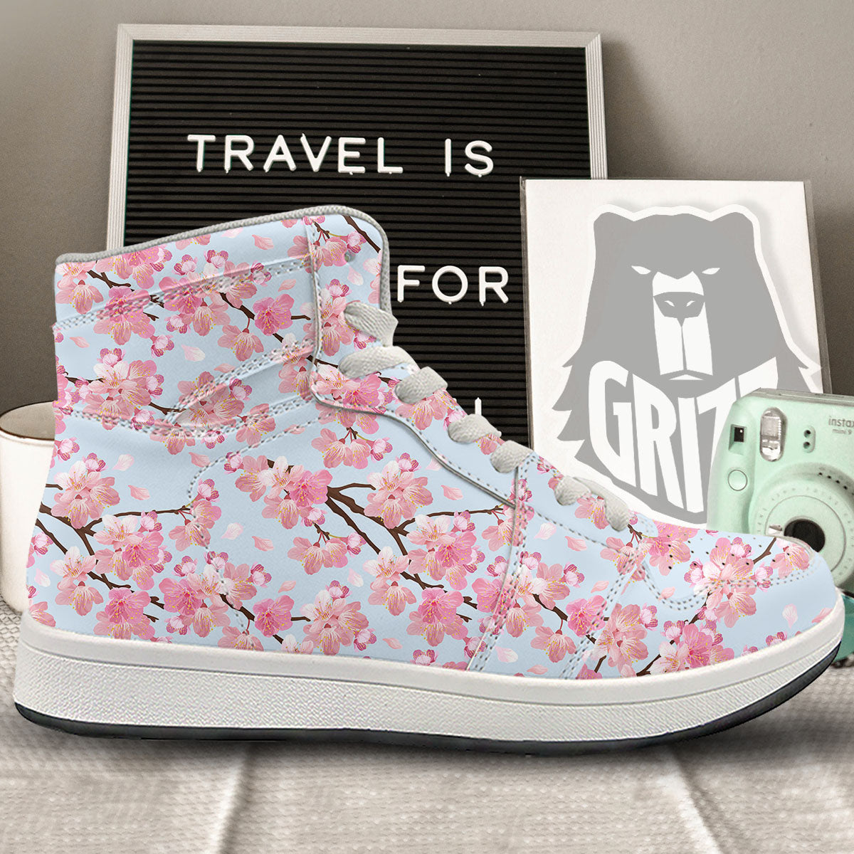 Cherry Blossom Tree Japanese Print Pattern High Top Sneakers-grizzshop