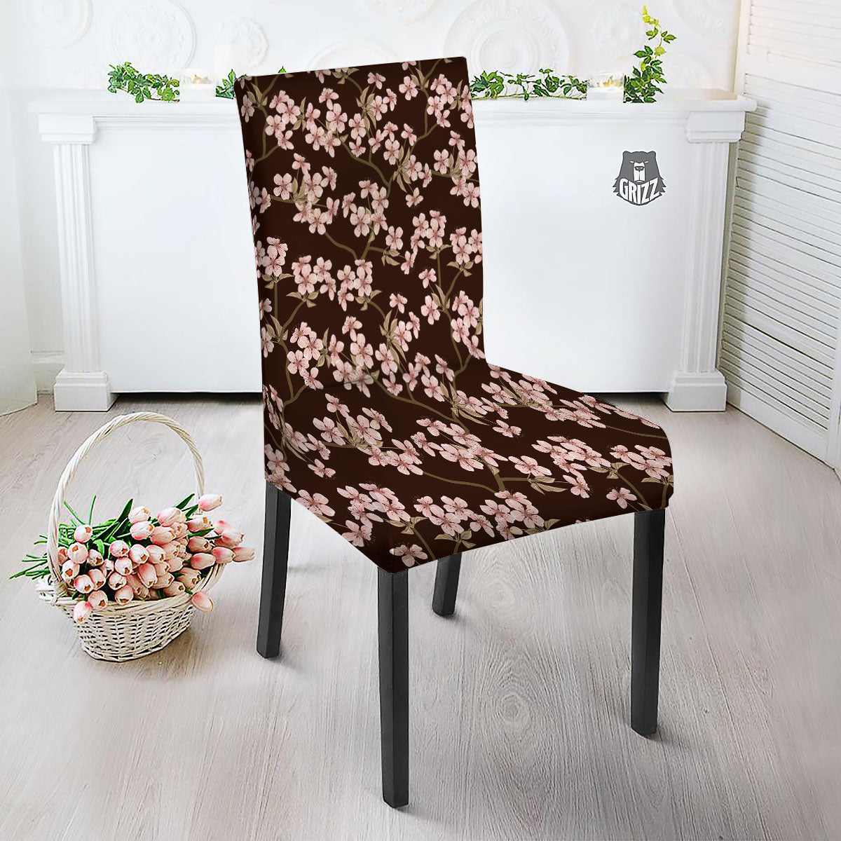 Cherry Blossom Vintage Print Pattern Dining Chair Slipcover-grizzshop